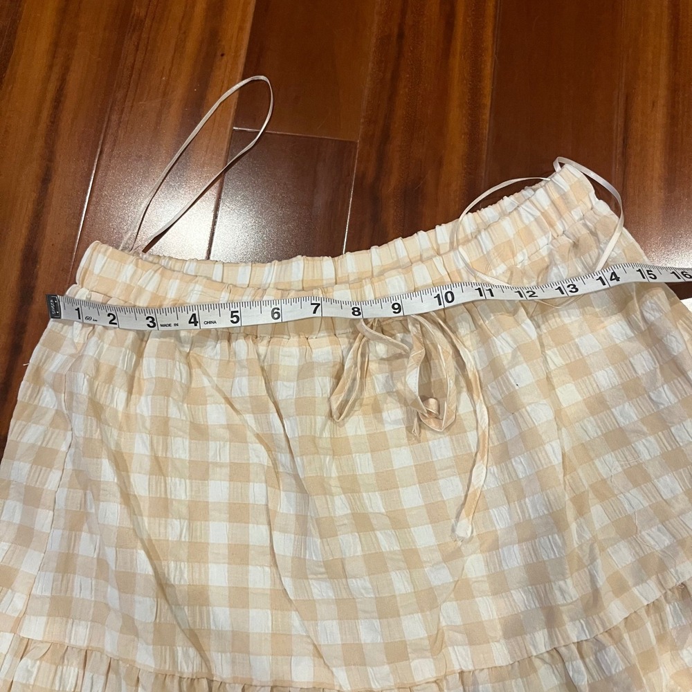 Gingham Skirt Top Set Light Beige Crop Halter Crossback Maxi Tier Cottagecore M - Picture 5 of 11